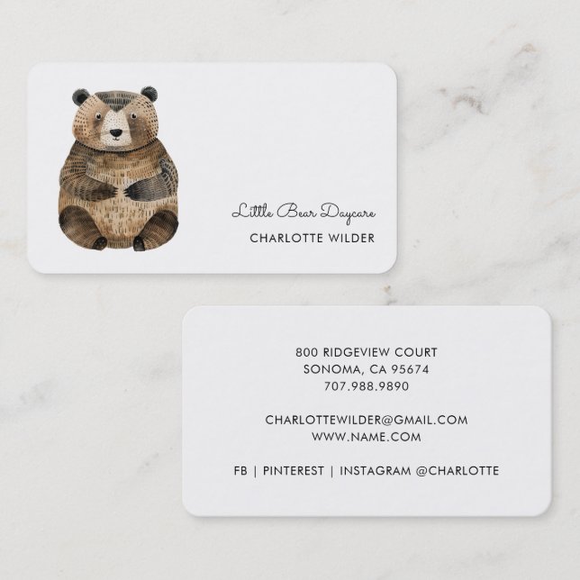 Tarjeta De Visita Cute Little Bear Daycare Business Card (Anverso / Reverso)