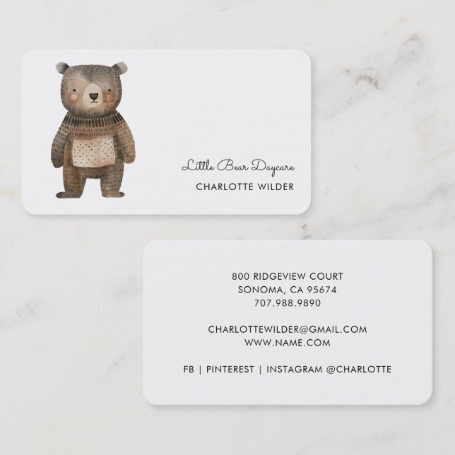 Tarjeta De Visita Cute Little Bear Daycare Business Card (Anverso / Reverso)