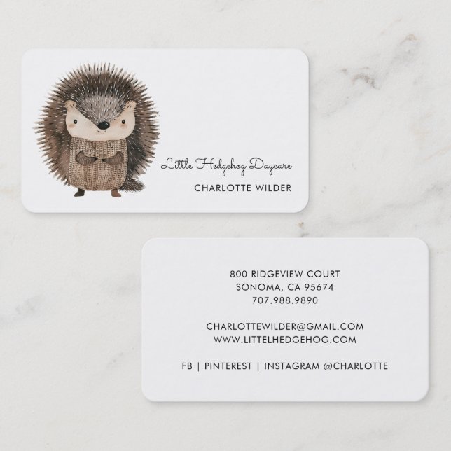 Tarjeta De Visita Cute Little Hedgehog Daycare Business Card (Anverso / Reverso)
