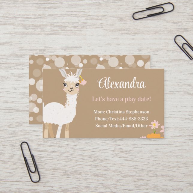 Tarjeta De Visita Cute Llama Kids Childrens Animal Calling Play Date (Anverso/Reverso In Situ)