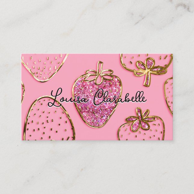 Tarjeta De Visita Cute Luxury Blush Pink Strawberry Pattern (Anverso)