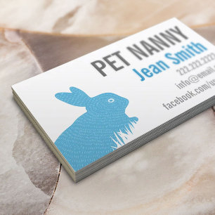 Tarjeta De Visita Cute Mascota de conejo azul Nanny Mascota Sitter