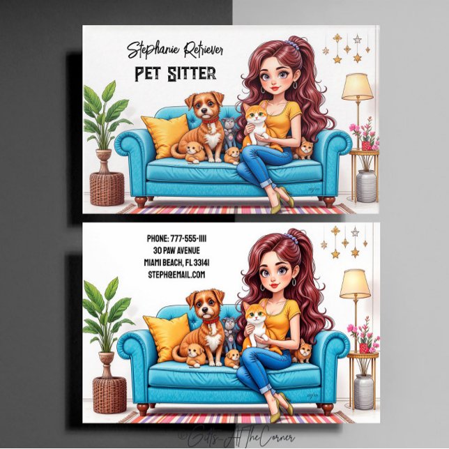 Tarjeta De Visita Cute Mascota Sitter Dog Walker (Subido por el creador)