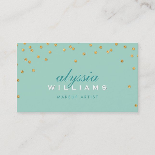 Tarjeta De Visita CUTE mini confetti oro brillante purpurina menta v (Anverso)