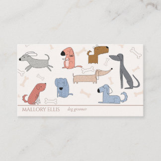 Tarjeta De Visita Cute Modern Cartoon Dogs | Pet Sitter Groomer