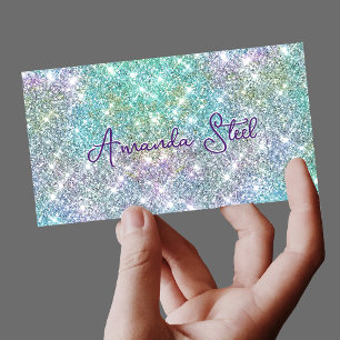 Tarjeta De Visita Cute monograma iridiscente de unicornio azul con b