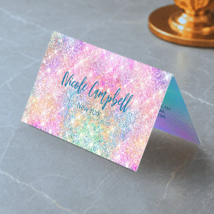 Tarjeta De Visita Cute monograma irisado de unicornio rosa con brill