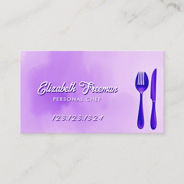 Tarjeta De Visita Cute Morado Acuarela Utensilios de restauración (Anverso)