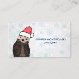 Tarjeta De Visita Cute Otter llevando un Navidad de Santa Hat
