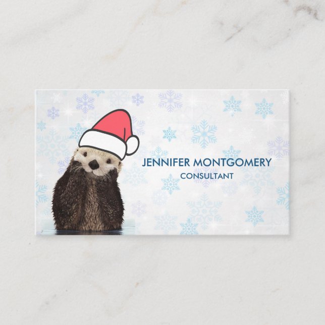Tarjeta De Visita Cute Otter llevando un Navidad de Santa Hat (Anverso)