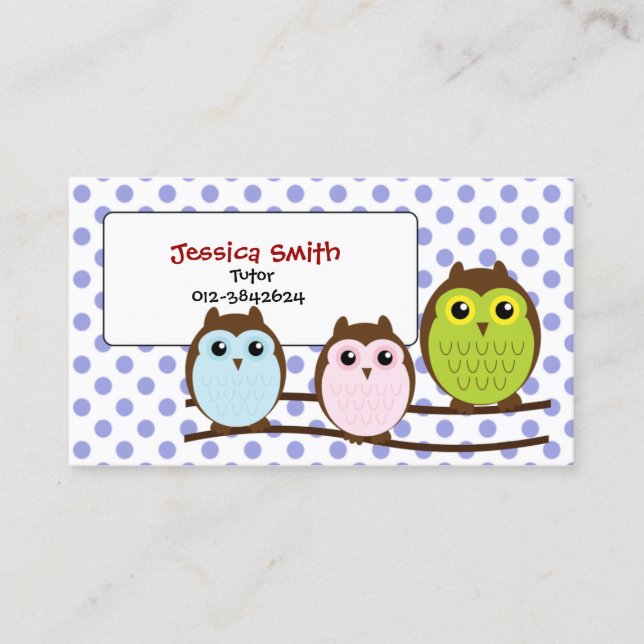 Tarjeta De Visita Cute Owl Family Tutor Niñera (Anverso)
