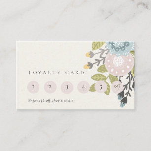 Tarjeta De Visita Cute Pastel Boho Rubor Blue Floral 6 Punch Lealtad