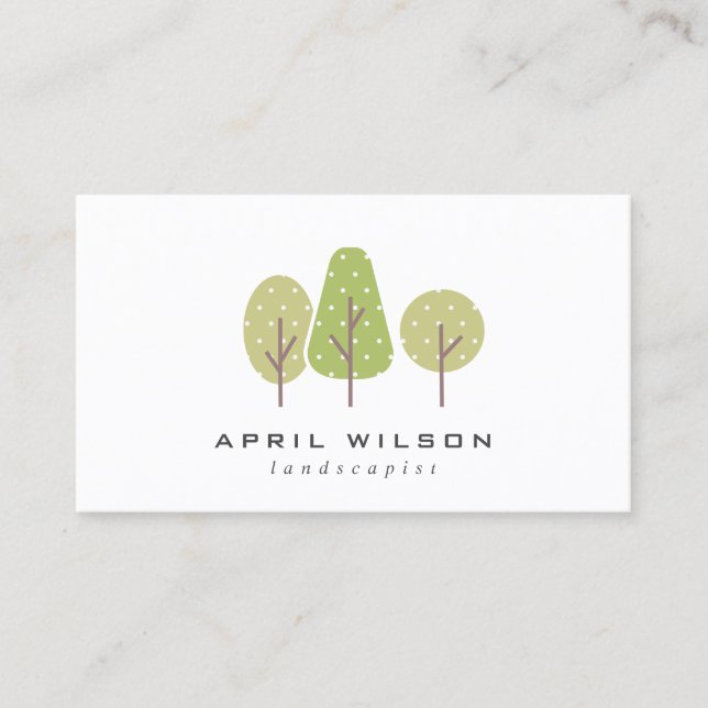 TARJETA DE VISITA CUTE PASTEL GREEN TREE TRIO LANDSCAPING SERVICIO (Anverso)