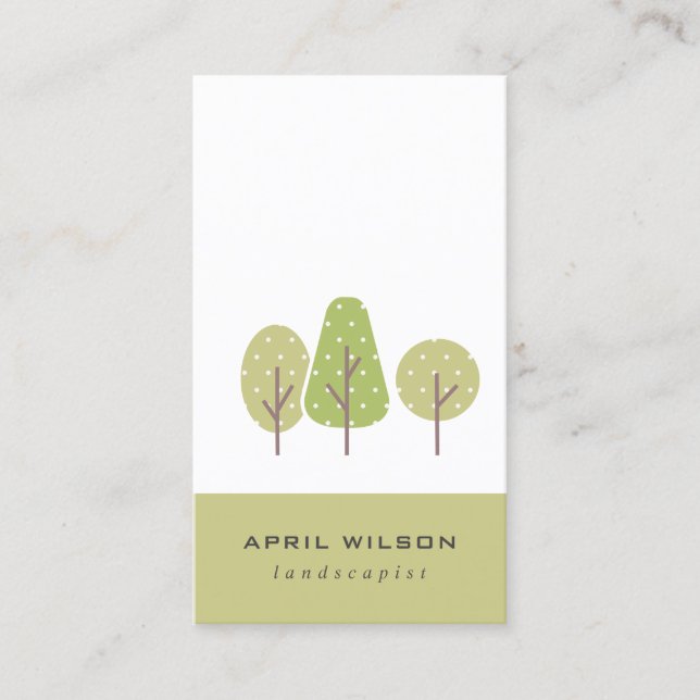 TARJETA DE VISITA CUTE PASTEL GREEN TREE TRIO LANDSCAPING SERVICIO (Anverso)