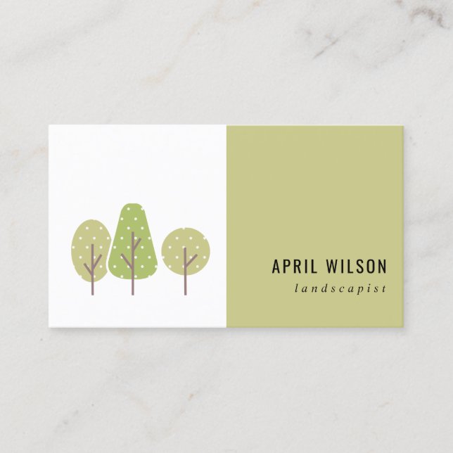 TARJETA DE VISITA CUTE PASTEL GREEN TREE TRIO LANDSCAPING SERVICIO (Anverso)