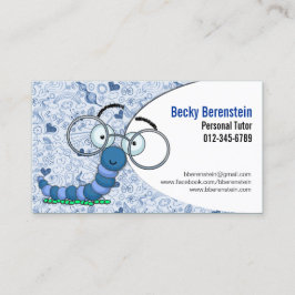 Tarjeta De Visita Cute Personalizado Bookworm Tutor Blue Business Ca