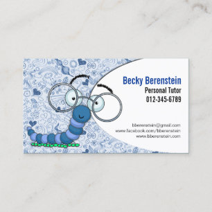 Tarjeta De Visita Cute Personalizado Bookworm Tutor Blue Business Ca