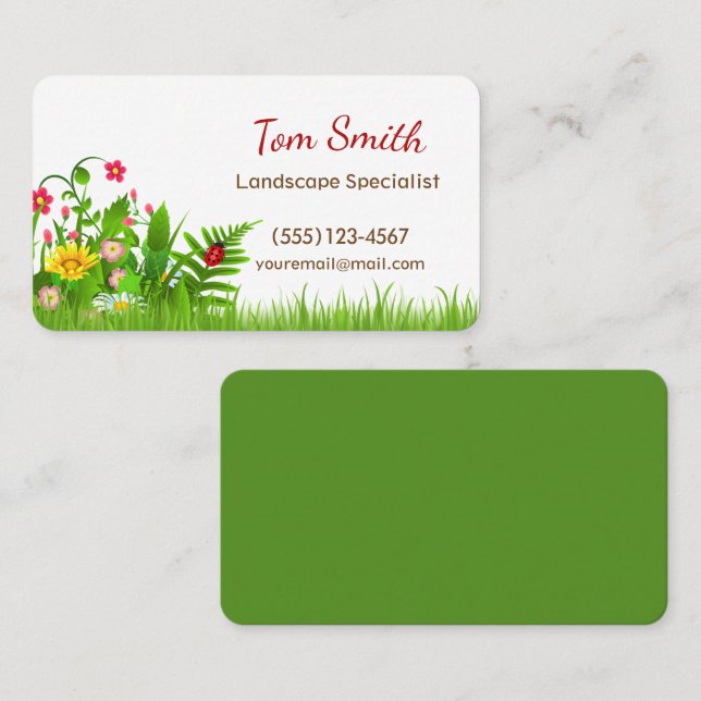Tarjeta De Visita Cute Personalizado Lawn Garden Landscaping Service (Anverso / Reverso)