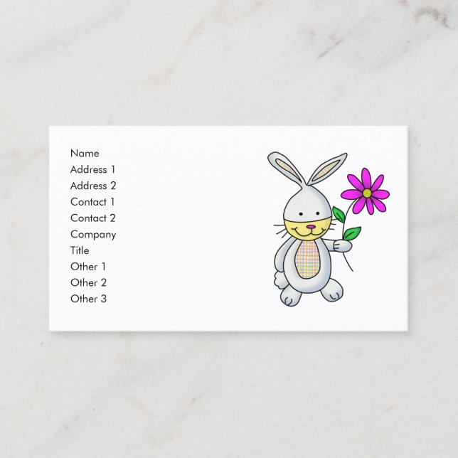 Tarjeta De Visita Cute Personalizado Rabbit Holding Flower Name Card (Anverso)