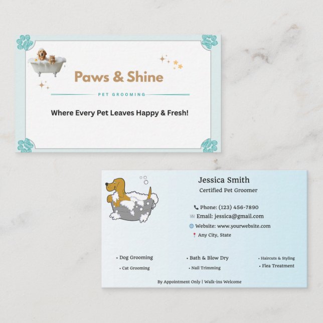 Tarjeta De Visita Cute Pet Grooming Business Card – Customizable Dog (Anverso / Reverso)