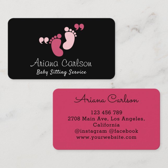 Tarjeta De Visita Cute Pink Baby Sitter Guardería (Anverso / Reverso)