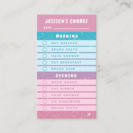 Tarjeta De Visita Cute Pink Blue Glitter Kids Daily Chores