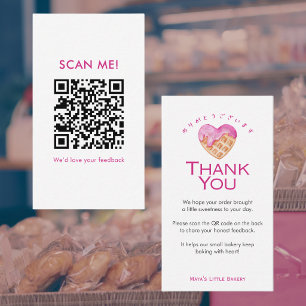 Tarjeta De Visita Cute Pink Heart Waffle Deja una reseña Código QR