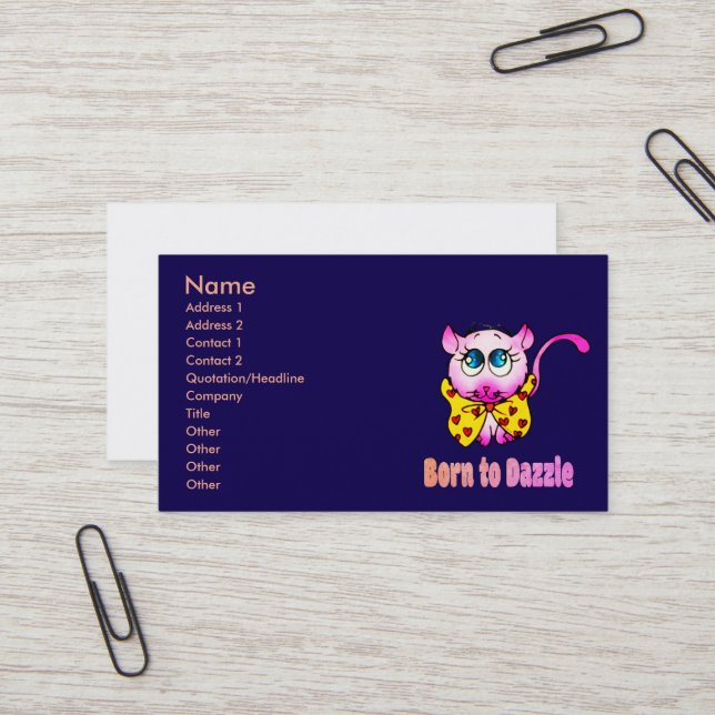 Tarjeta De Visita Cute Pink Kitty - Born to Dazzle Art (Anverso/Reverso In Situ)