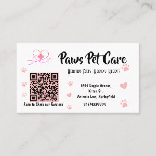 Tarjeta De Visita Cute Pink Paws Pet Care Pet Shop Logo Nombre Códig