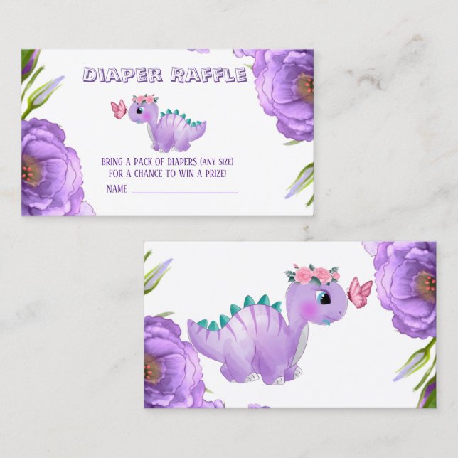 Tarjeta De Visita Cute Purple Dinosaur Butterfly Diaper Raffle (Anverso / Reverso)