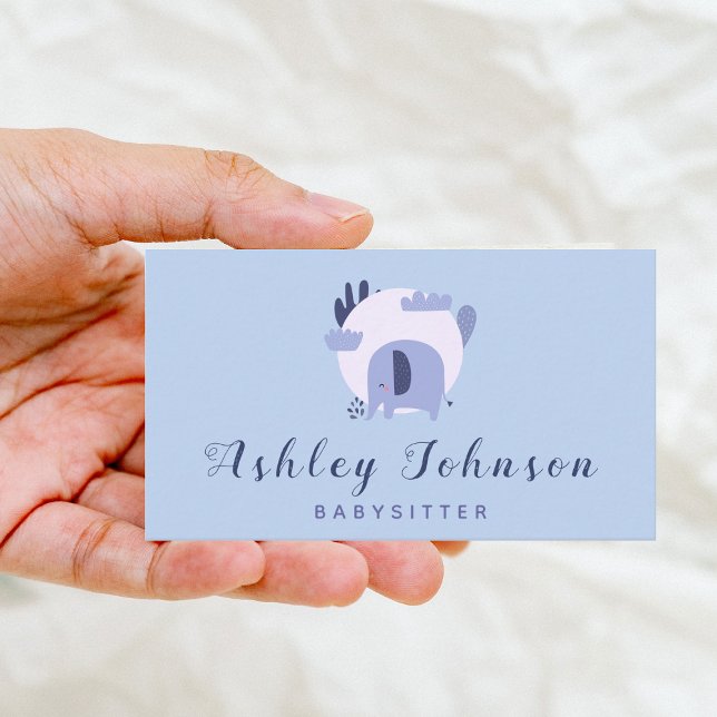 Tarjeta De Visita Cute púrpura bebé elefante canguro Tema azul (Subido por el creador)