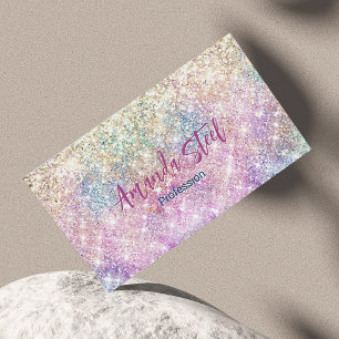 Tarjeta De Visita Cute purpurina de unicornio iridiscente dorado