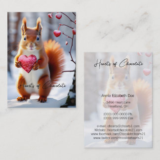 Tarjeta De Visita Cute Red Squirrel Holding Corazón en caja