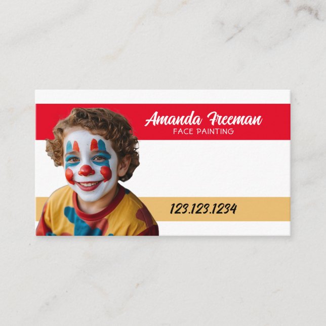 Tarjeta De Visita Cute Rojo y Payaso Amarillo Pintura Face Painter (Anverso)