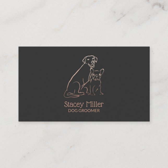 Tarjeta De Visita Cute Rosa Oro Perros simples Groomers (Anverso)