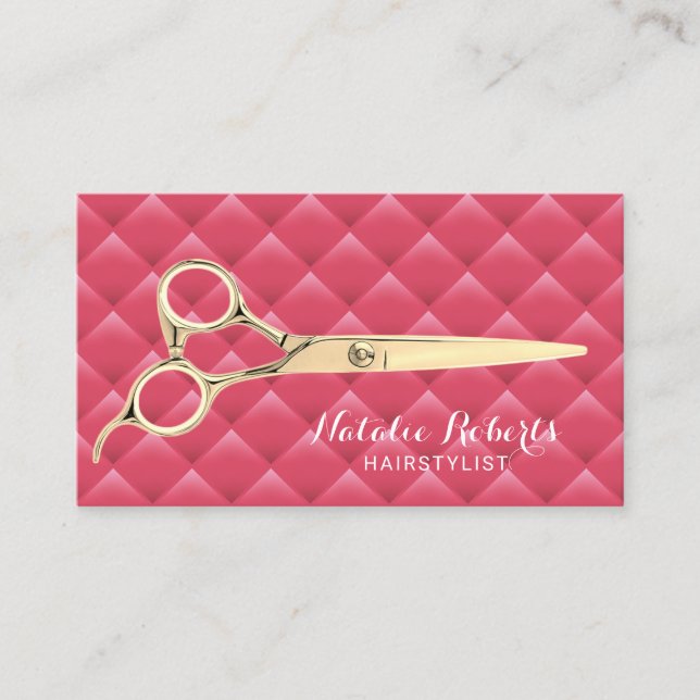 Tarjeta De Visita Cute Rosa Quillado De Oro Sensador De Pelo Estilis (Anverso)