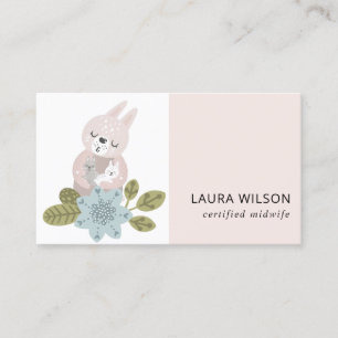 TARJETA DE VISITA CUTE RUBOR AZUL SCANDI OSO FLORAL BEBÉ MITAD ESPO
