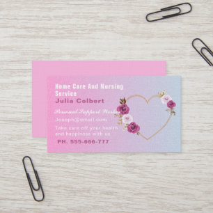 Tarjeta De Visita Cute Senior Companion Caregiver Heart Floral