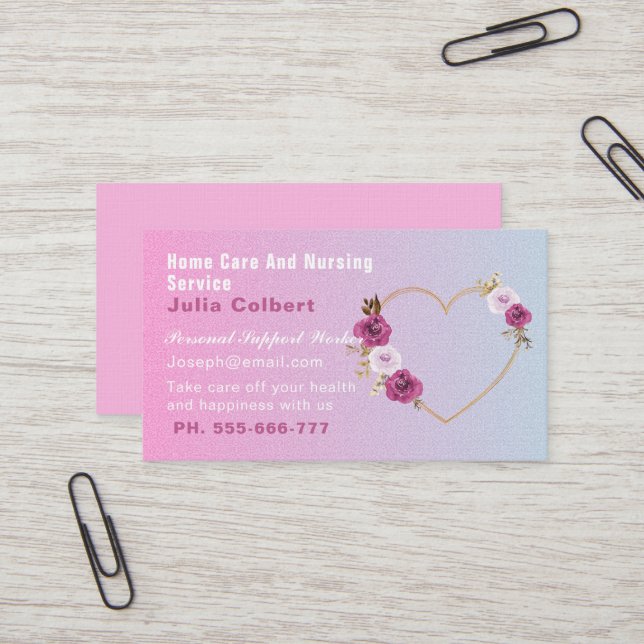 Tarjeta De Visita Cute Senior Companion Caregiver Heart Floral (Anverso/Reverso In Situ)
