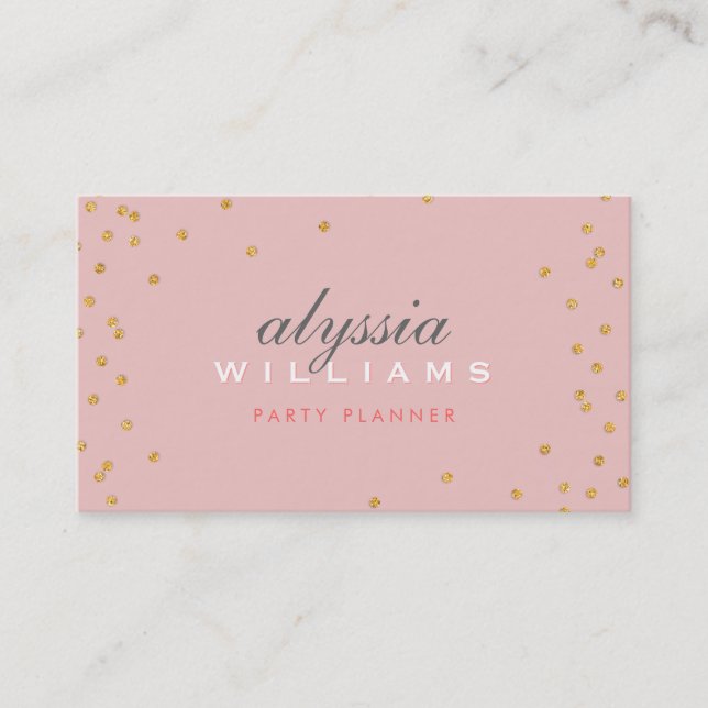 Tarjeta De Visita CUTE SPOT confetti oro brillante purpurina rosa pá (Anverso)