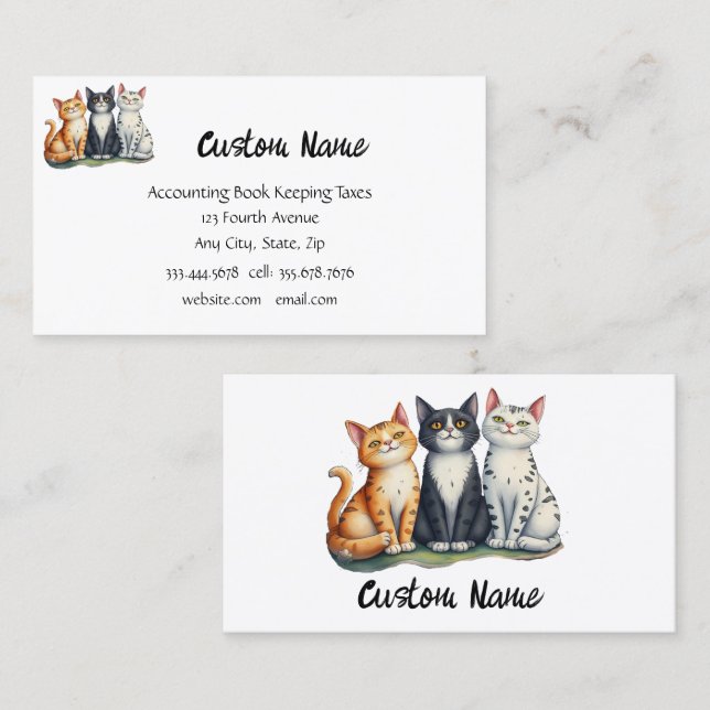 Tarjeta De Visita Cute tres gatos gatitos Mascotas animales (Anverso / Reverso)