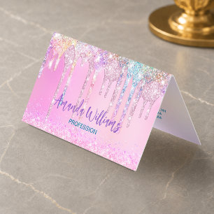 Tarjeta De Visita Cute Unicornio Rosa Lluvia de Brillo Arcoíris