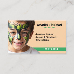 Tarjeta De Visita Cute verde y Naranja Fiesta pintura facial