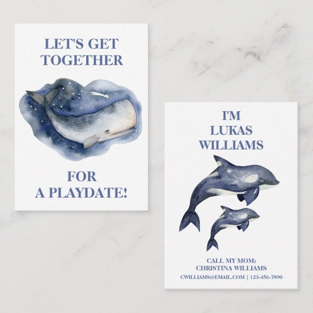 Tarjeta De Visita Cute Whale & Orca Boys Playdate Mammy Calling Card (Anverso / Reverso)