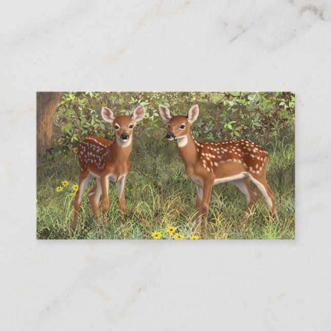 Tarjeta De Visita Cute Whitetail Deer Twin Fawns (Anverso)