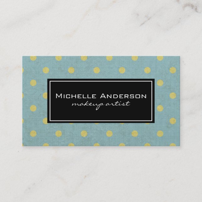 Tarjeta De Visita Cute Yellow Polka Dot Pattern Textura verde (Anverso)