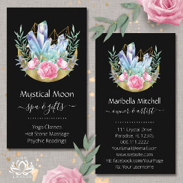 Tarjeta De Visita Cúter de Cristal de Luna Creciente Boho Rosas Rosa