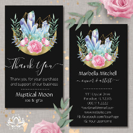Tarjeta De Visita Cúter de Cristal de Luna Creciente Boho Rosas Rosa