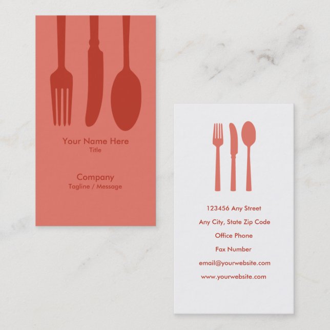 Tarjeta De Visita Cutlery Cafe Business Card (Retro Red) (Anverso / Reverso)