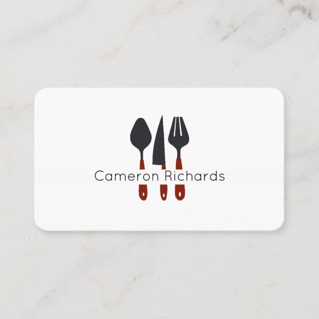 Tarjeta De Visita Cutlery Chef Profesional Elegante (Anverso)